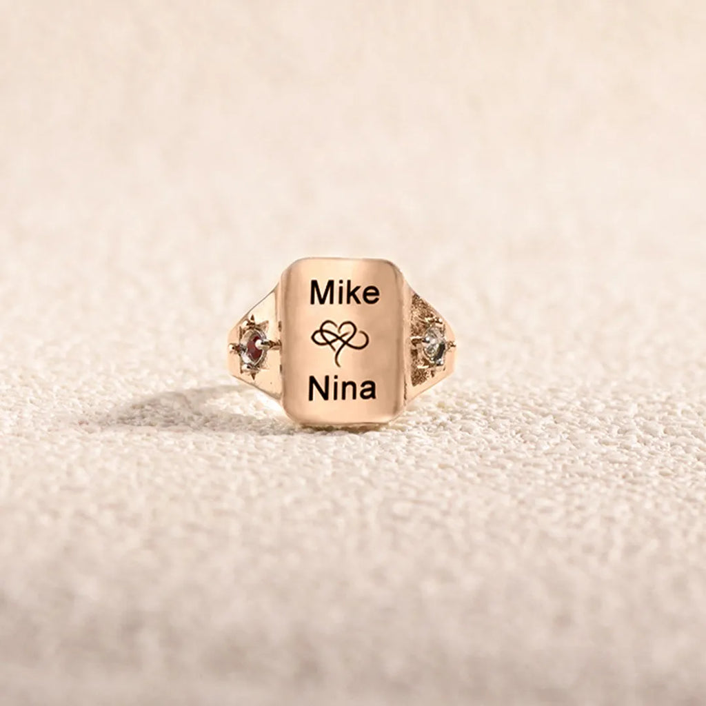 For Love - Custom Names And Birthstones Dainty Ring