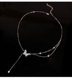 Sparkling Zircon Butterfly Tassel Necklace