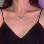 Sparkling Zircon Butterfly Tassel Necklace