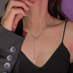 Sparkling Zircon Butterfly Tassel Necklace