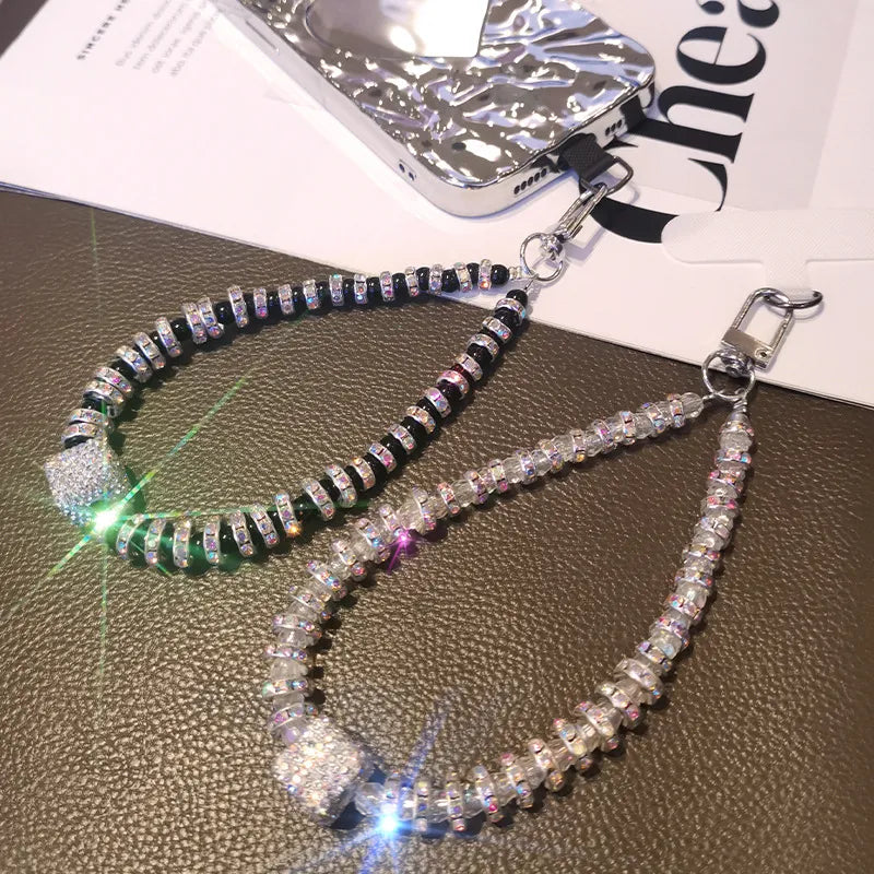 Sparkling Diamond Square Rhinestone Phone Lanyard