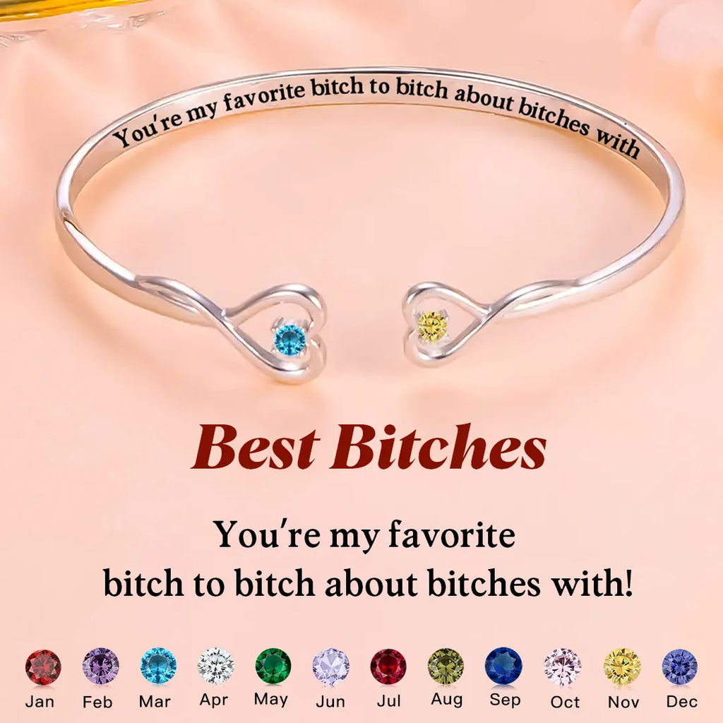 For Friend- You'Re My Favorite Bitch Double Hearts Custom Birthstones Bracelet