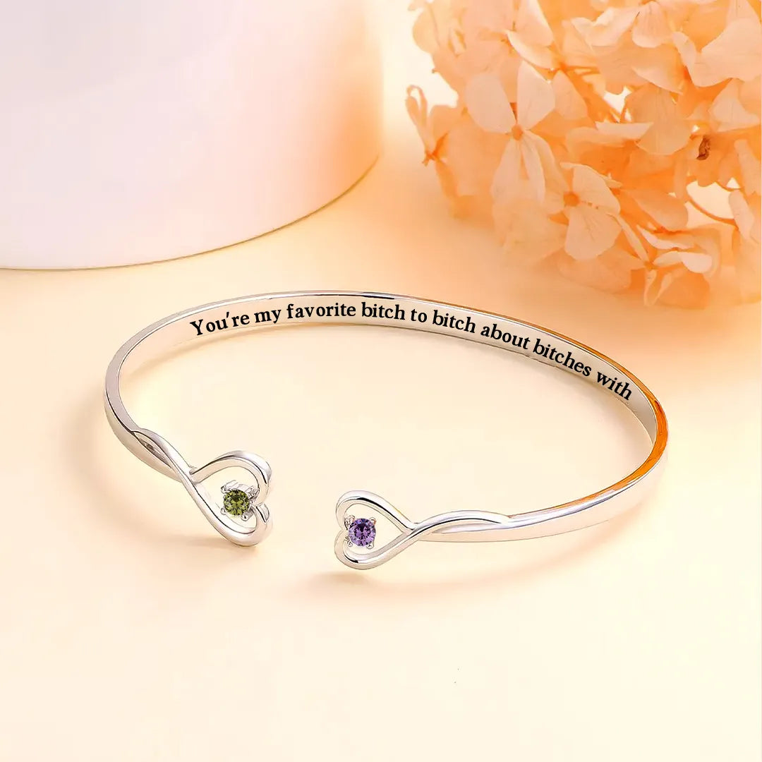 For Friend- You'Re My Favorite Bitch Double Hearts Custom Birthstones Bracelet