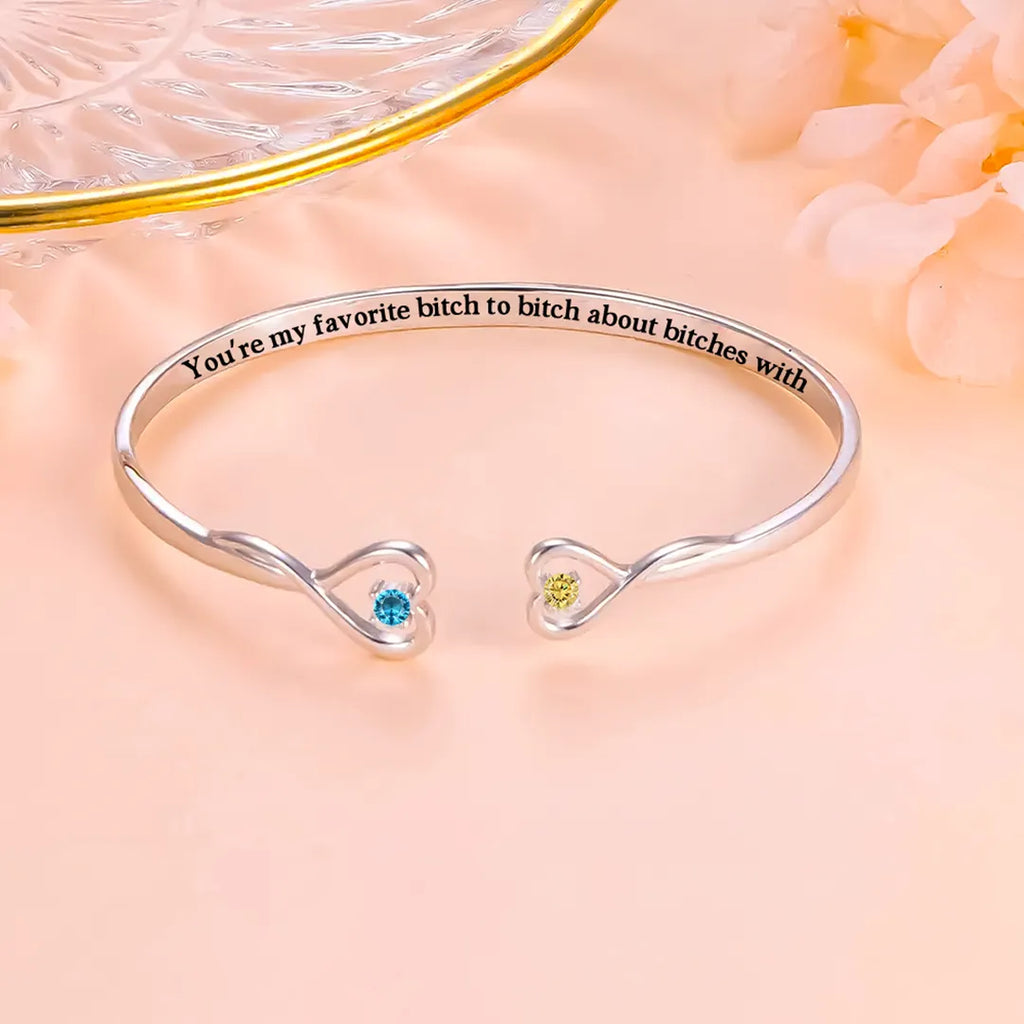 For Friend- You'Re My Favorite Bitch Double Hearts Custom Birthstones Bracelet