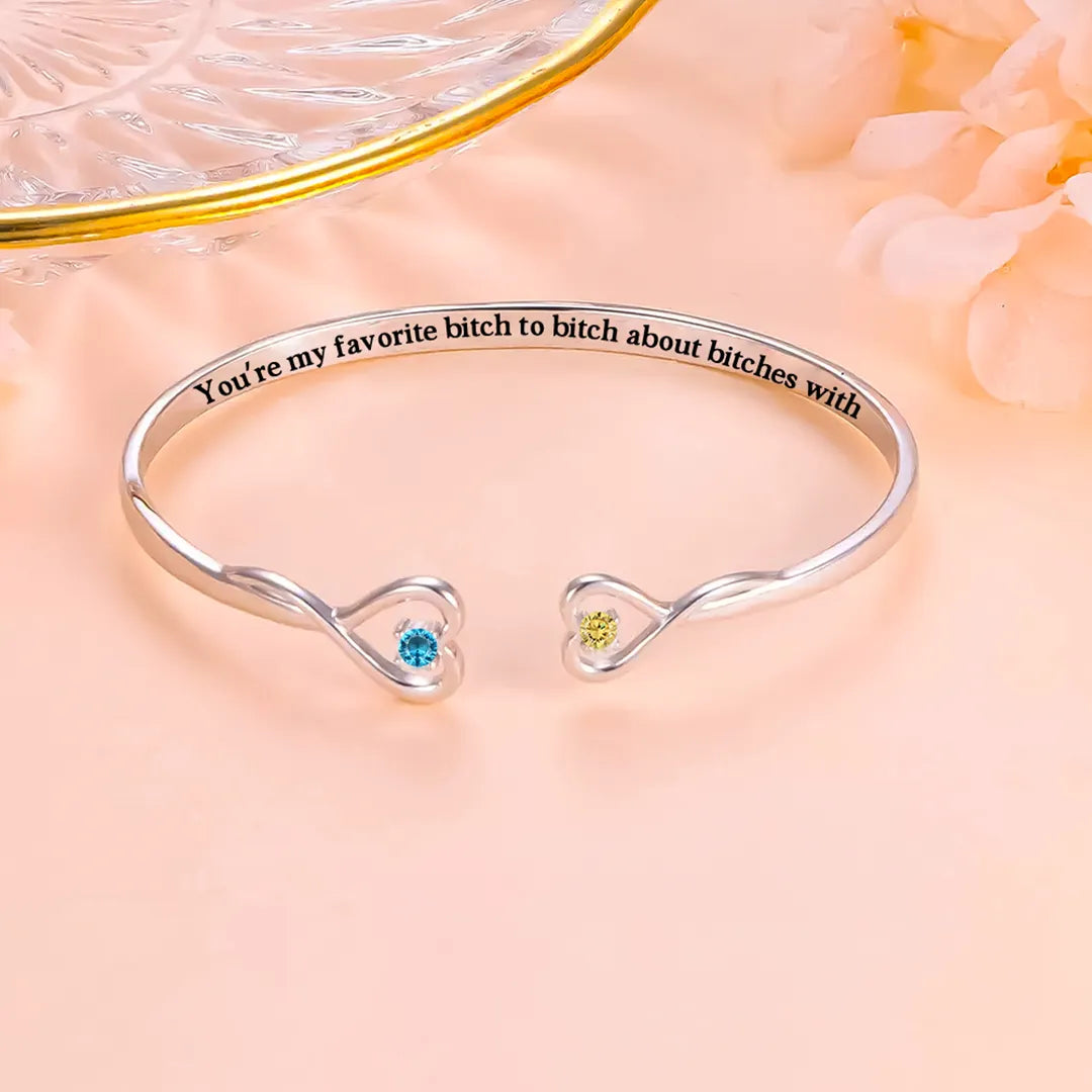 For Friend- You'Re My Favorite Bitch Double Hearts Custom Birthstones Bracelet