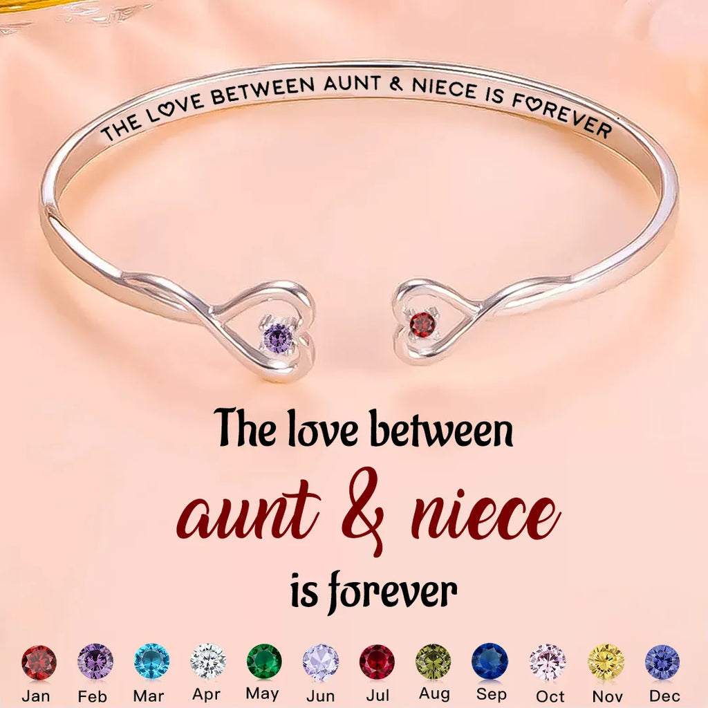 The Love Between Aunt & Niece Is Forever Double Hearts Custom Birthstones Bracelet
