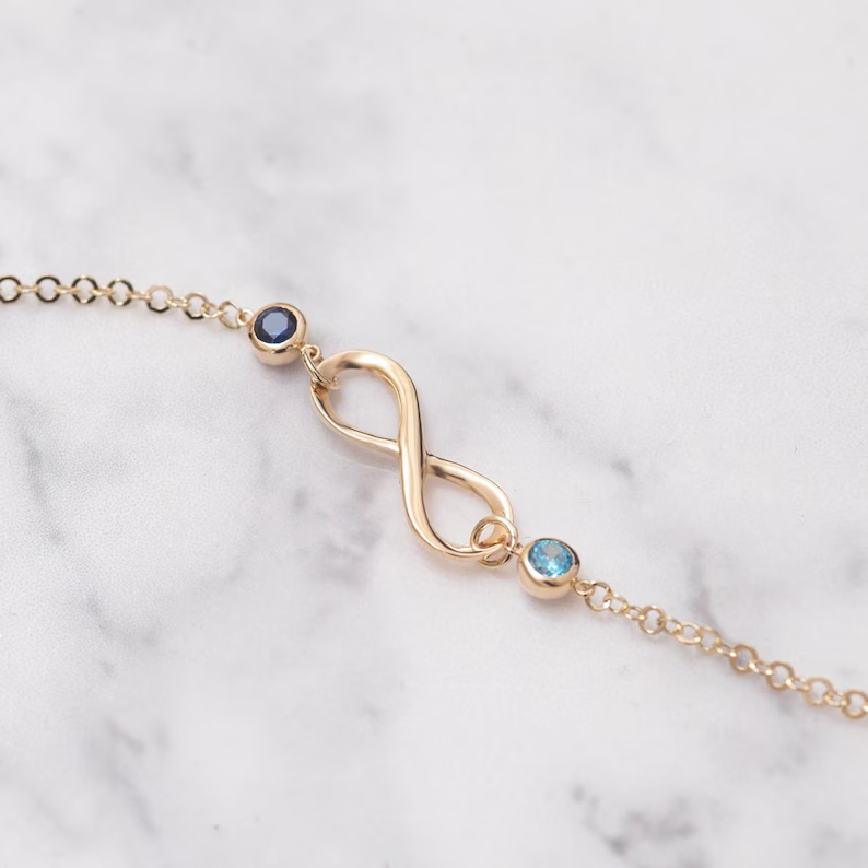 Mother & Daughter Forever Linked Together Infinite Custom Birthstones Bracelet
