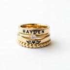 For Memorial- Angel Wings Custom Birthstone&Name Stacked Ring