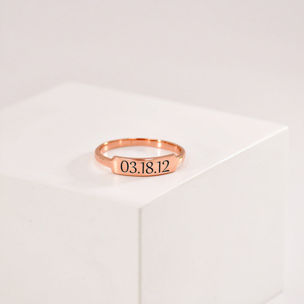 For Memorial - Custom Delicate Dainty Bar Date Ring