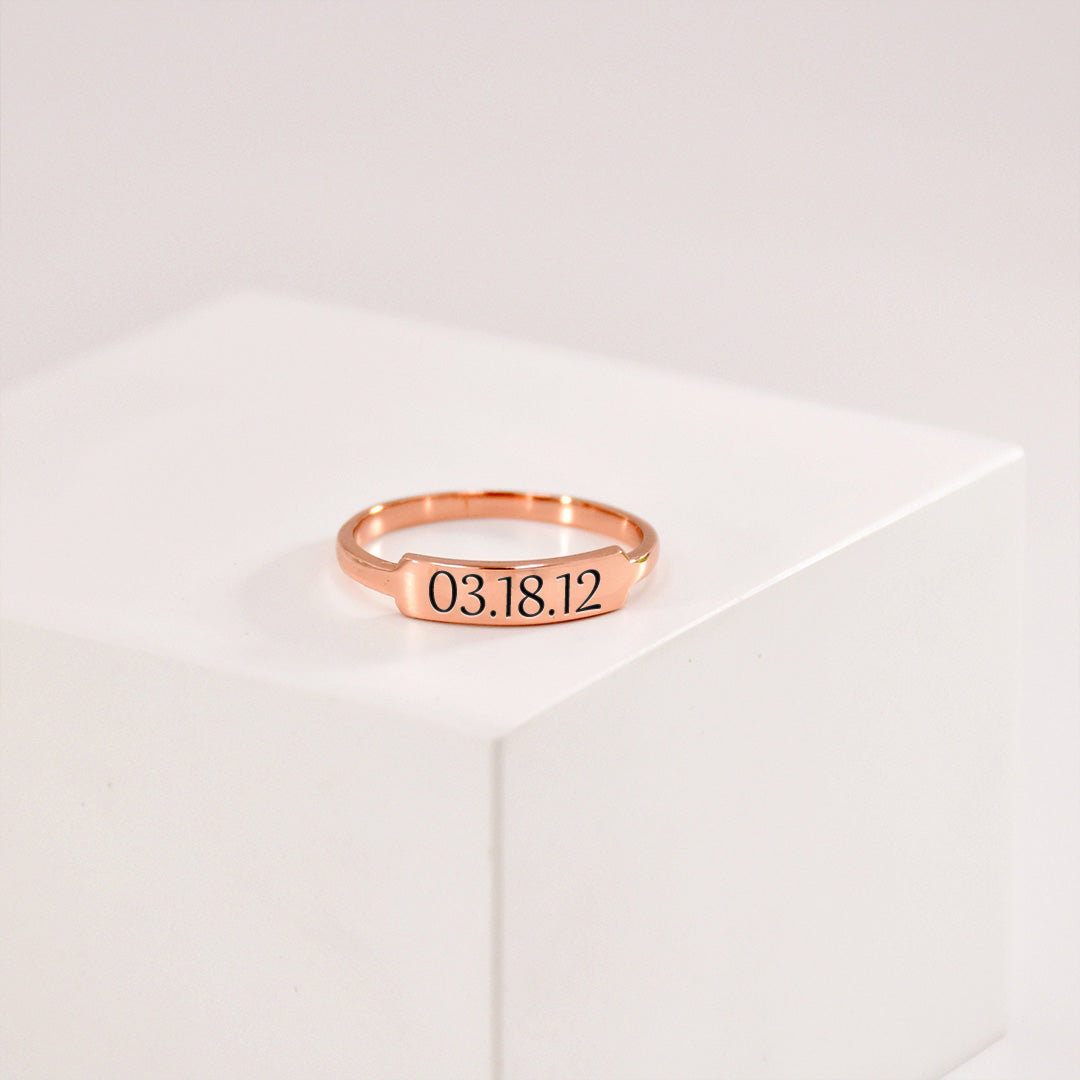 For Memorial - Custom Delicate Dainty Bar Date Ring
