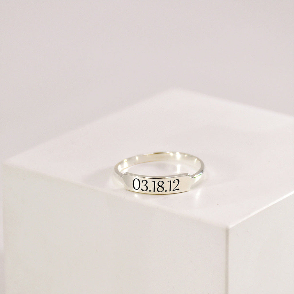 For Memorial - Custom Delicate Dainty Bar Date Ring