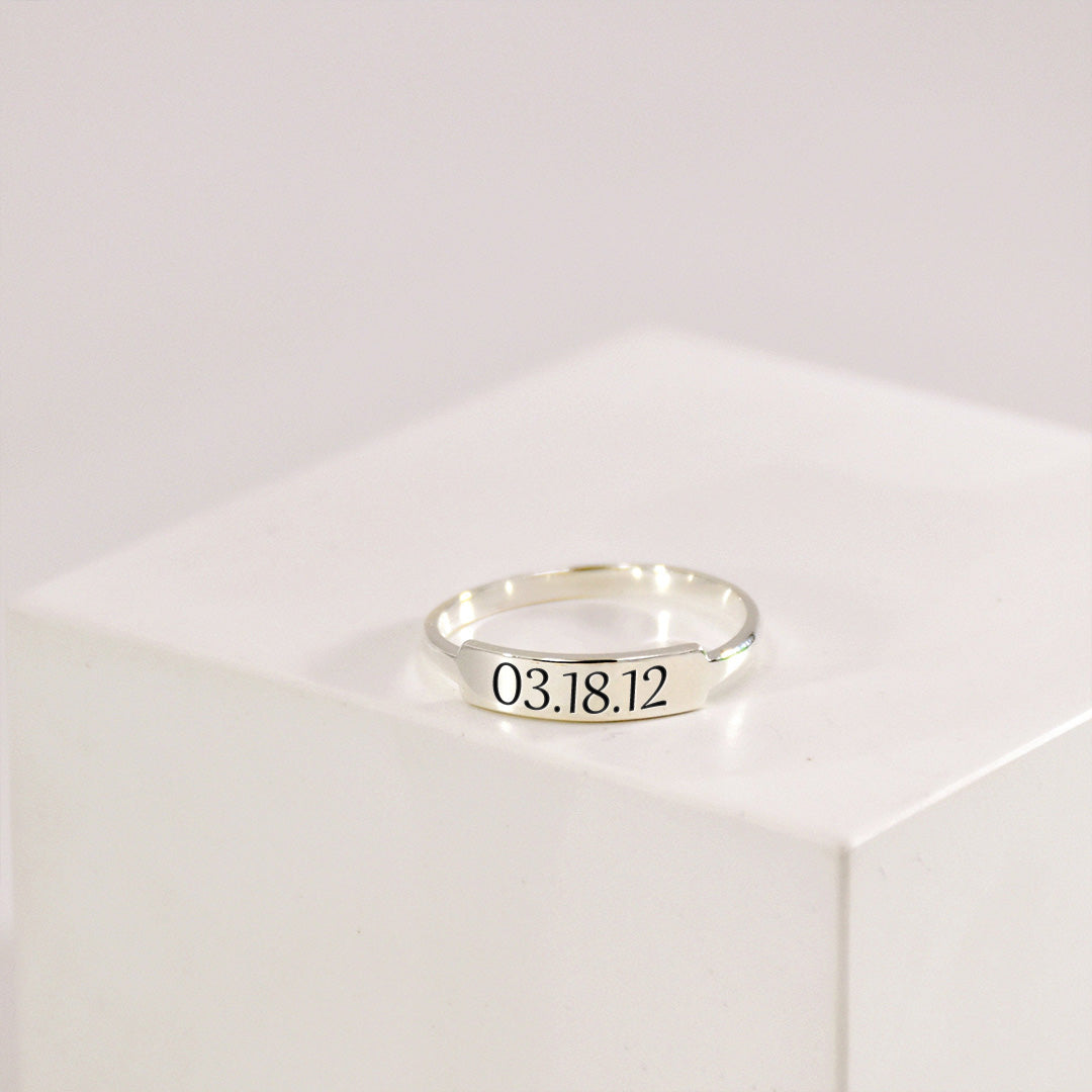 For Memorial - Custom Delicate Dainty Bar Date Ring