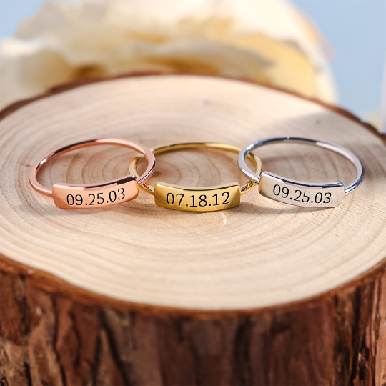 For Memorial - Custom Delicate Dainty Bar Date Ring