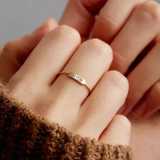 For Memorial - Custom Delicate Dainty Bar Date Ring