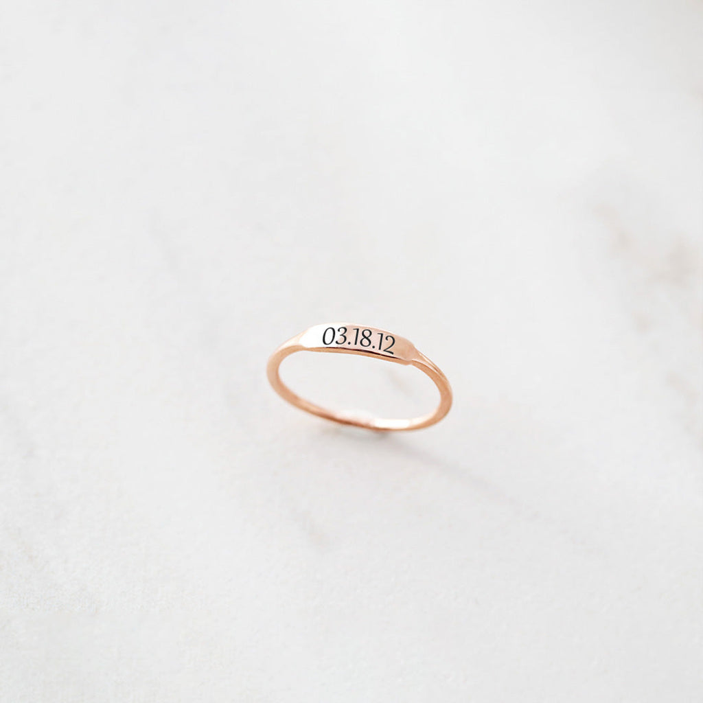 For Memorial - Custom Delicate Dainty Bar Date Ring