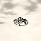 Burned And Survived Engraved Black Rose Ring