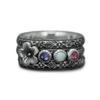 Multi Birthstone Floral Ring Set