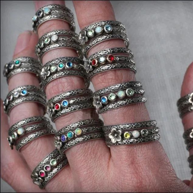 Multi Birthstone Floral Ring Set