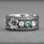 Multi Birthstone Floral Ring Set