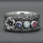 Multi Birthstone Floral Ring Set