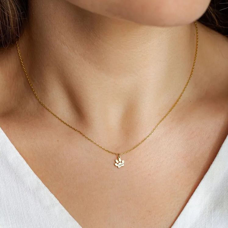 Custom Engraved Paw Print Necklace