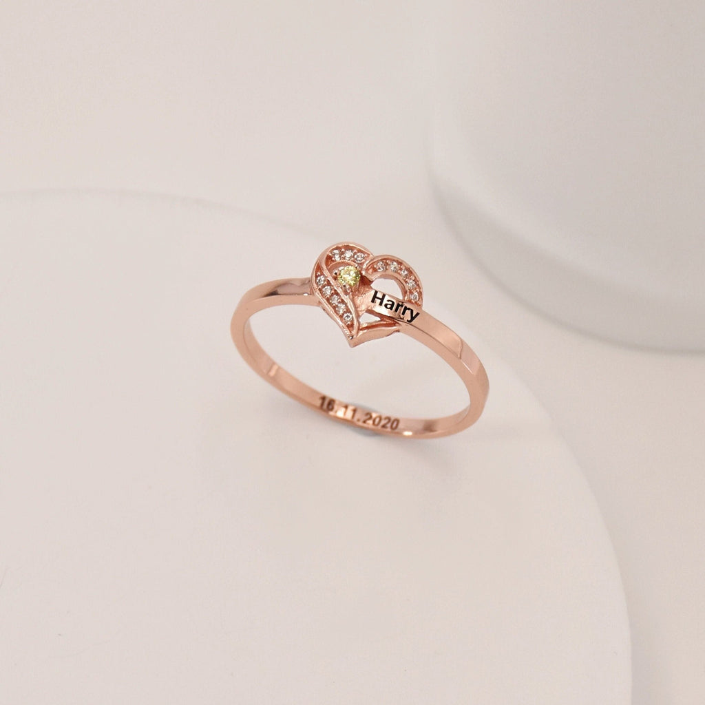 For Love - Custom Birthstone & Name Heart Ring