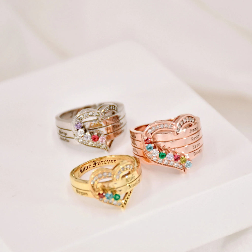 For Love - Custom Birthstone & Name Heart Ring