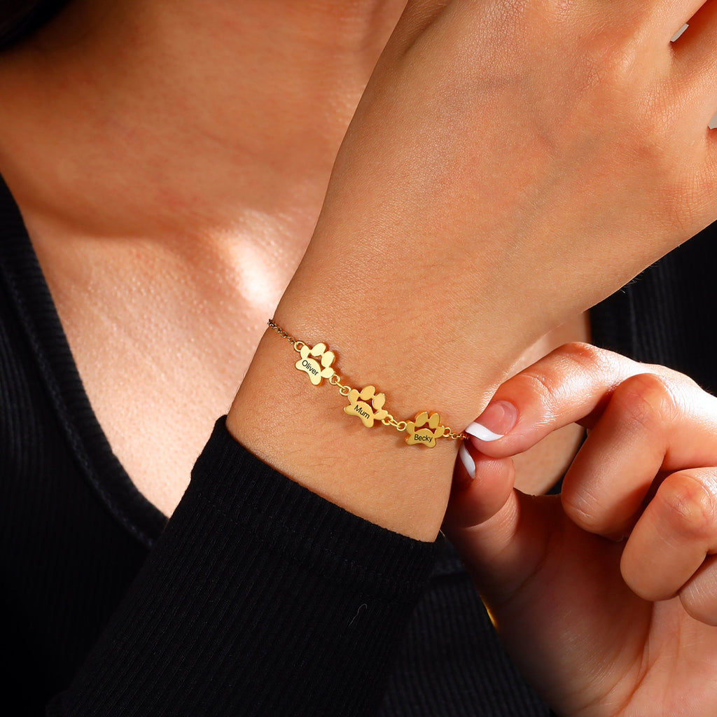 Custom Engraved Paw Print Bracelet