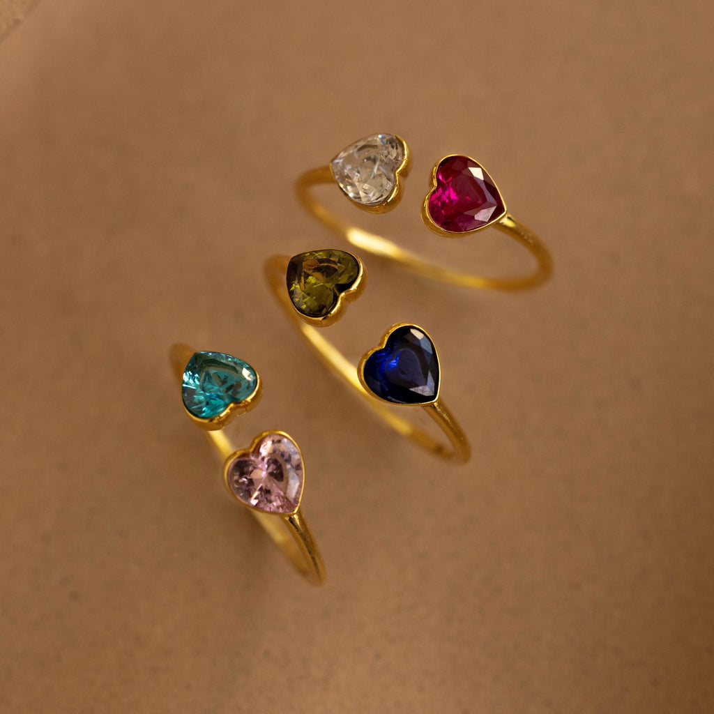 Mother And Daughter Forever Link Double Heart Custom Birthstone Ring