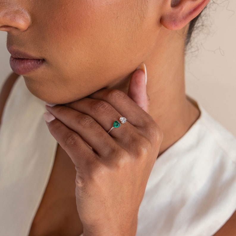 Mother And Daughter Forever Link Double Heart Custom Birthstone Ring
