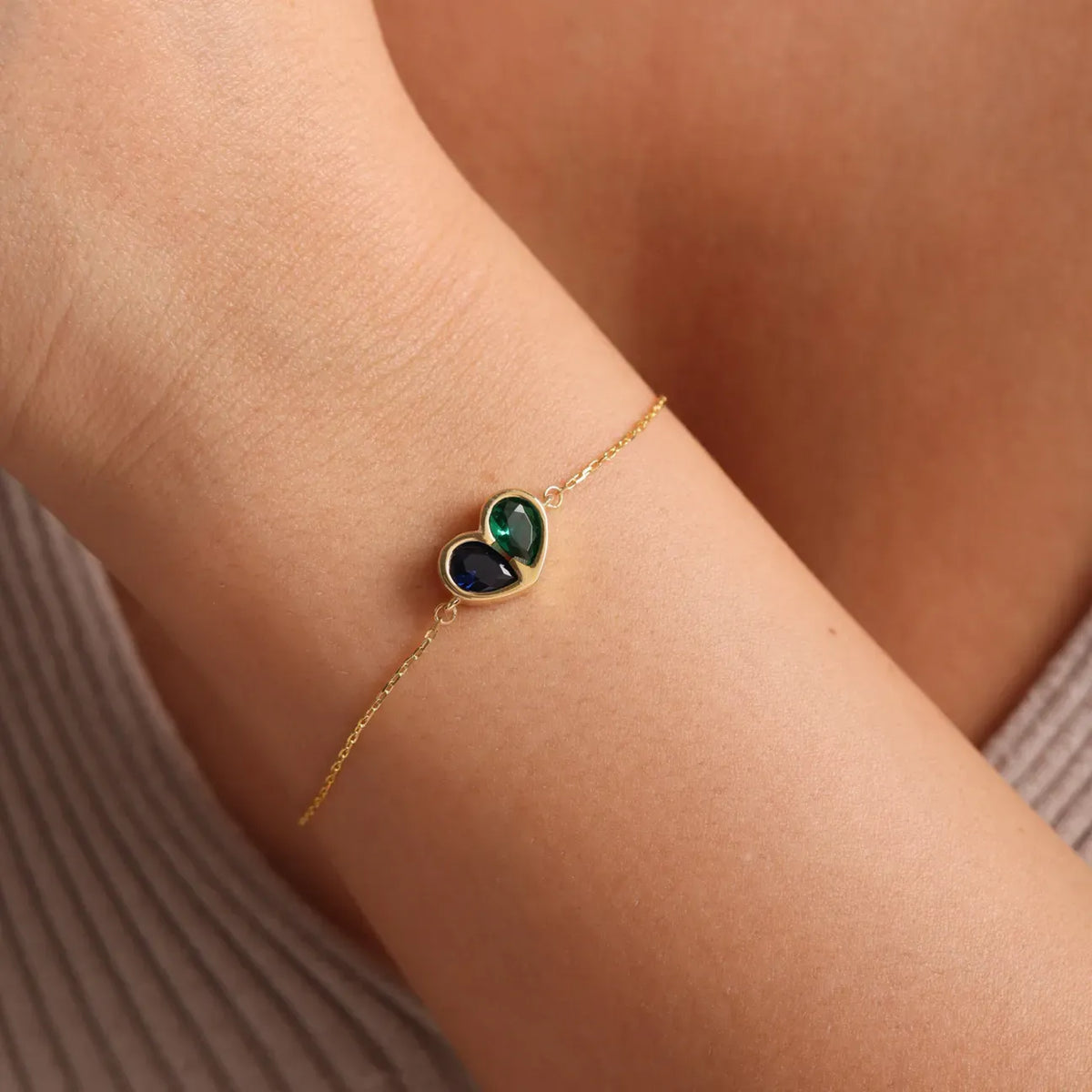 For Unbiological Daughter - Forever Linked Together Custom Heart Birthstones Bracelet