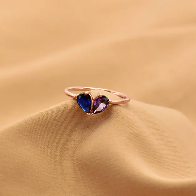 Mother And Daughter Forever Link Custom Heart Birthstone Ring