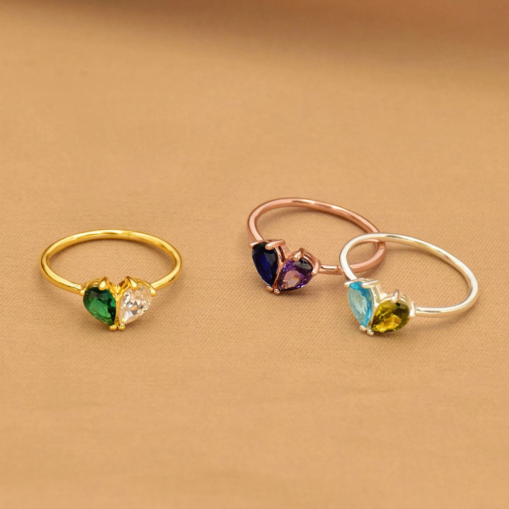 Mother And Daughter Forever Link Custom Heart Birthstone Ring