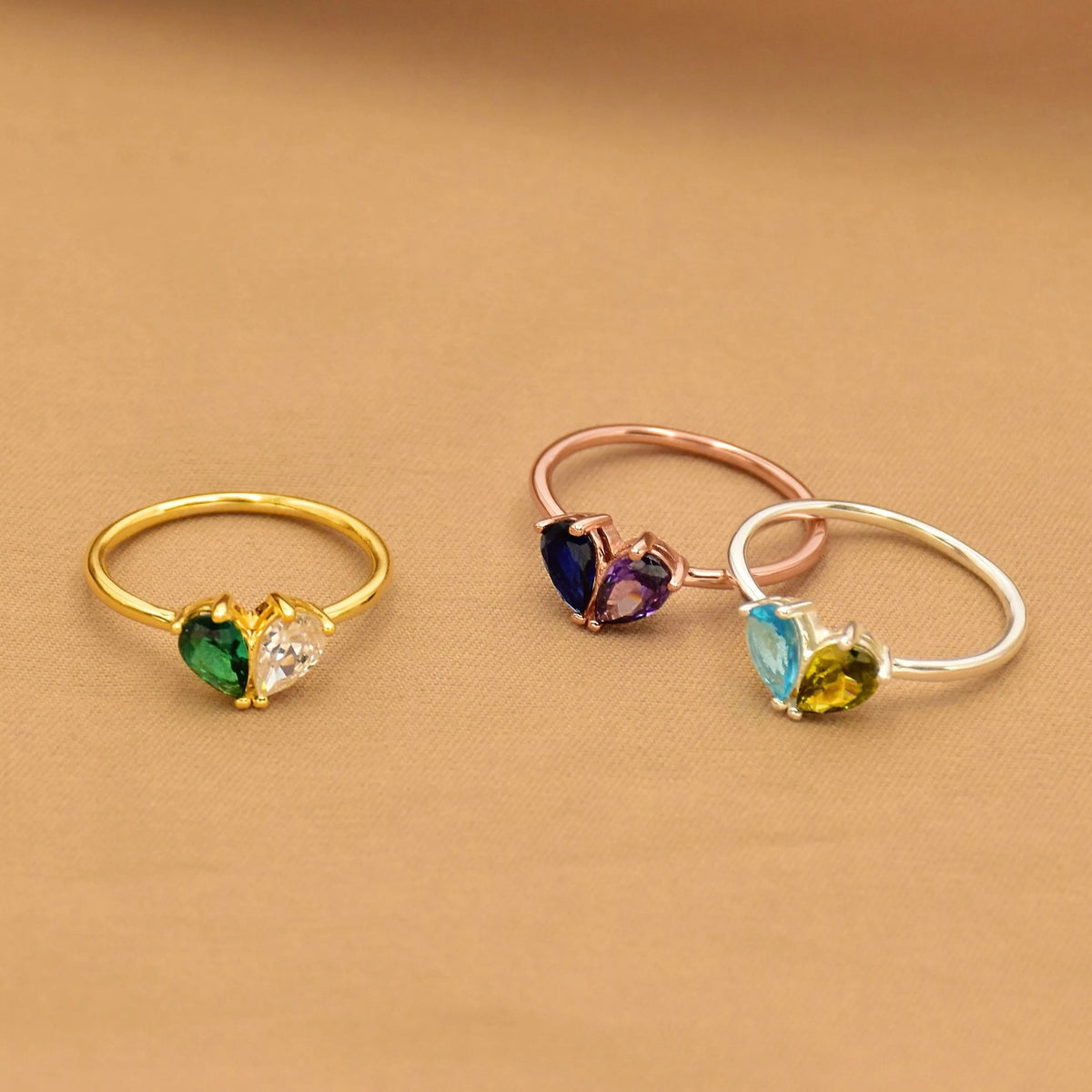 Mother And Daughter Forever Link Custom Heart Birthstone Ring