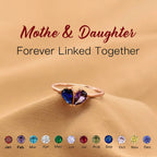 Mother And Daughter Forever Link Custom Heart Birthstone Ring
