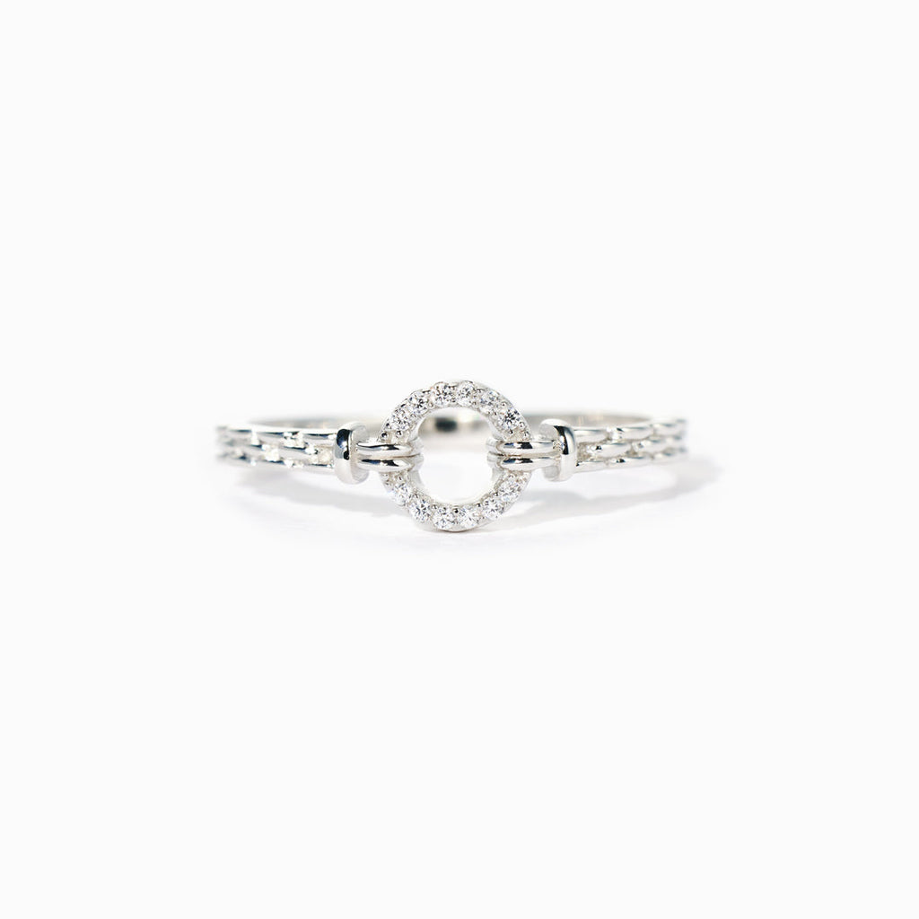 925 Sterling Silver Good Times And Bad Times Emotional Support Pavé Open Circle Ring