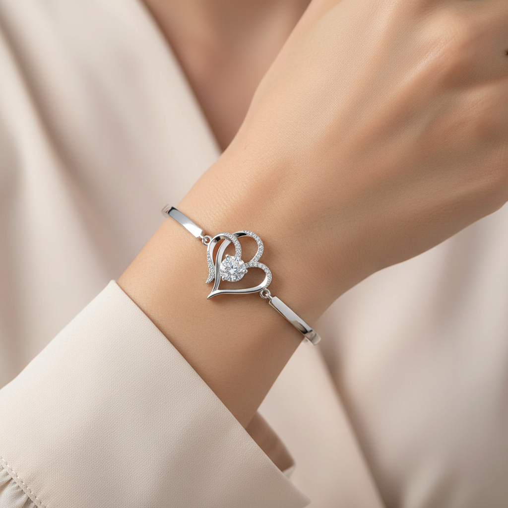 To My Granddaughter- We Are Connected By Heart Diamond Bracelet