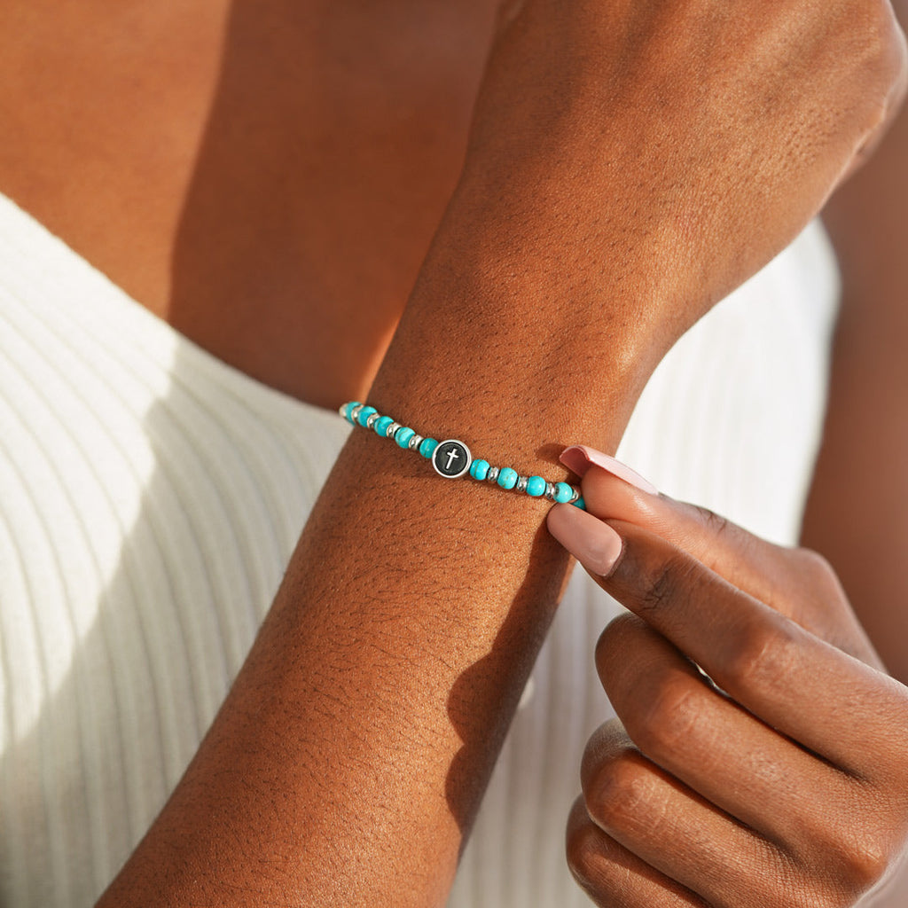 Dear Daughter Turquoise Bead Cross Bracelet