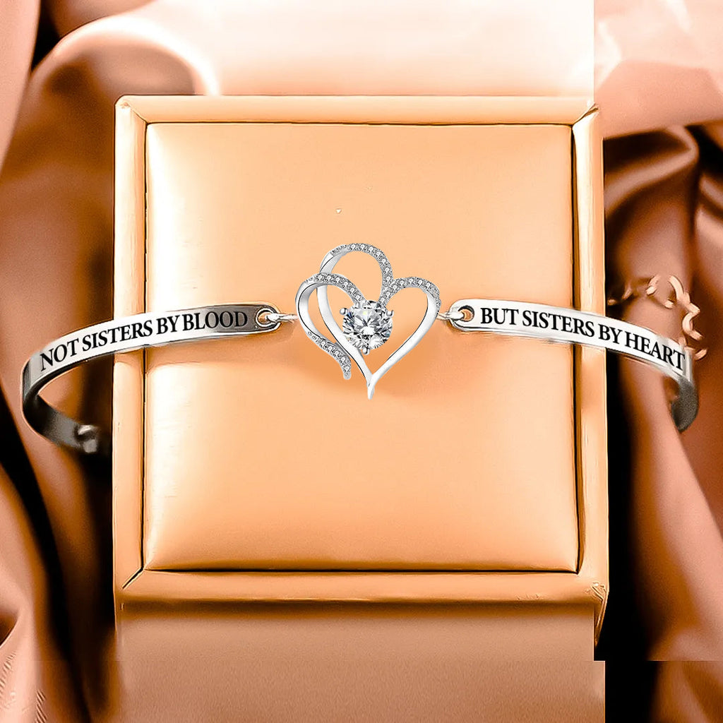For My Friend-Not Sisters By Blood But Sisters By Heart Double Heart Bracelet