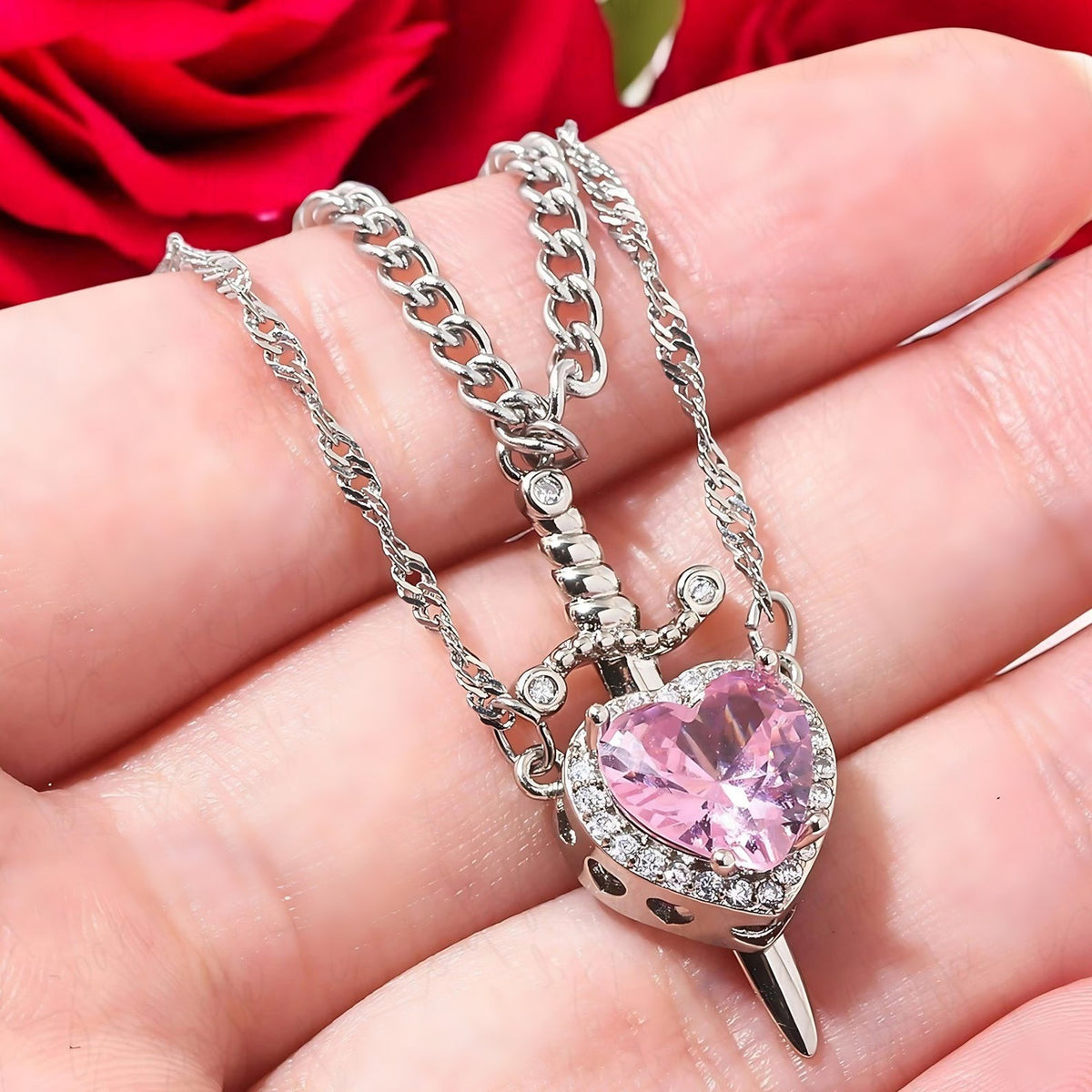 Heart and Sword Pendant Necklace - Couple Necklaces