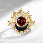 Retro Sun & Moon Engagement Ring Set 2pcs