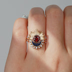 Retro Sun & Moon Engagement Ring Set 2pcs
