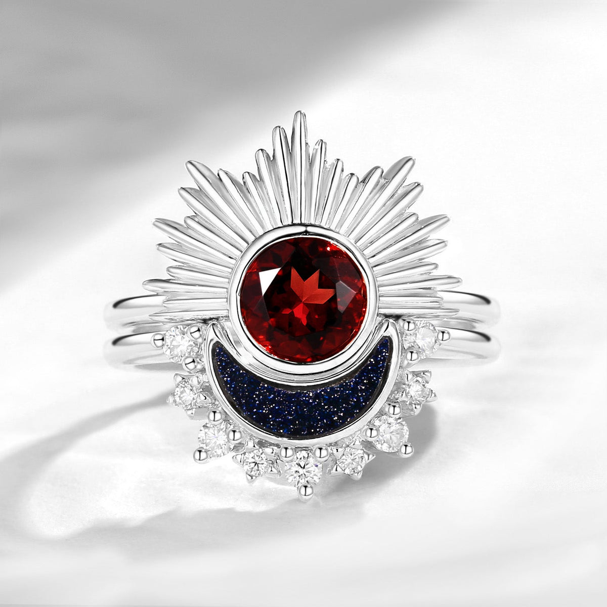 Retro Sun & Moon Engagement Ring Set 2pcs