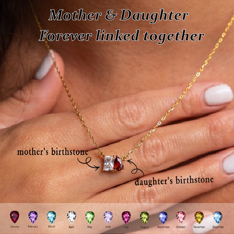 Mother And Daughter Forever Linked Together Custom Birthstones Necklace