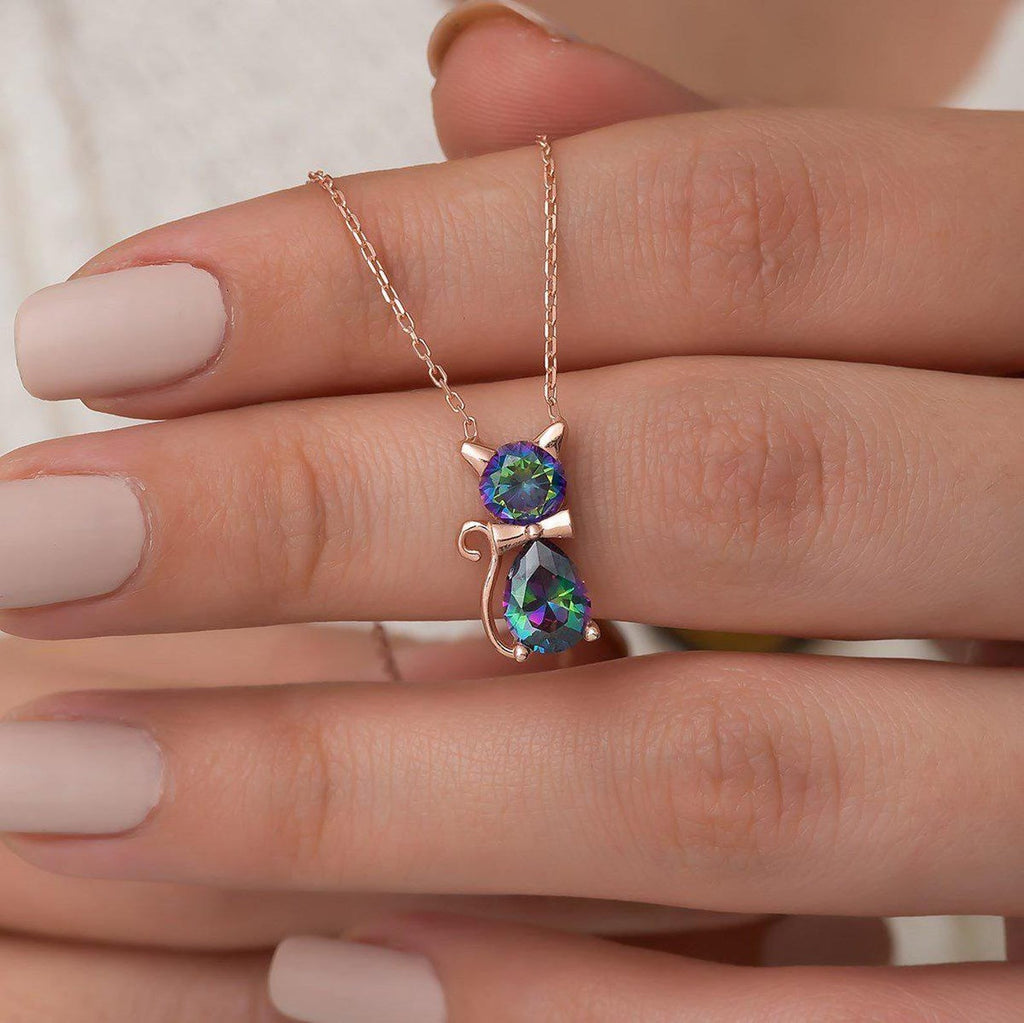For Cat Lover-Birthstone Kitten Necklace