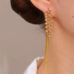 14K Gold-Plated Exquisite Long Wheat Tassel Earrings