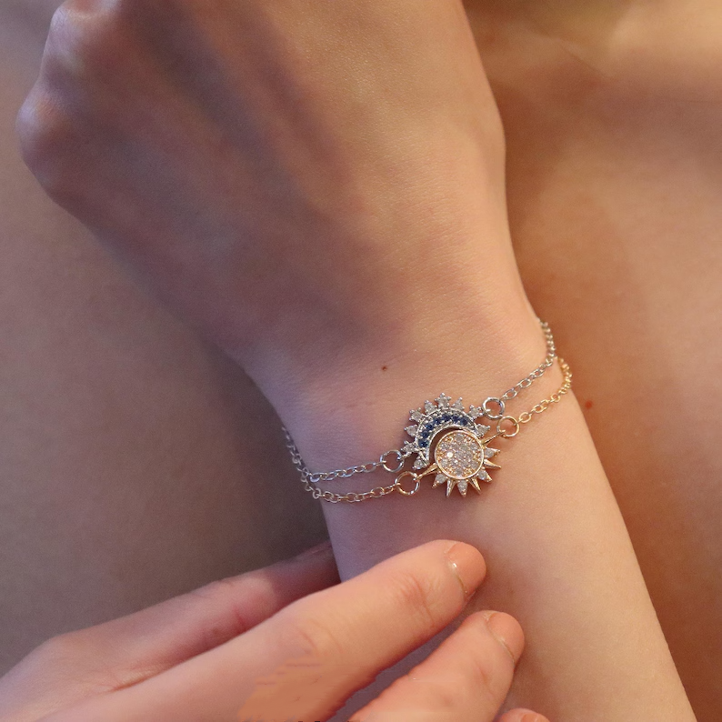 For Bonus Daughter - Hearts Are Linked Moon And Star Bracelet