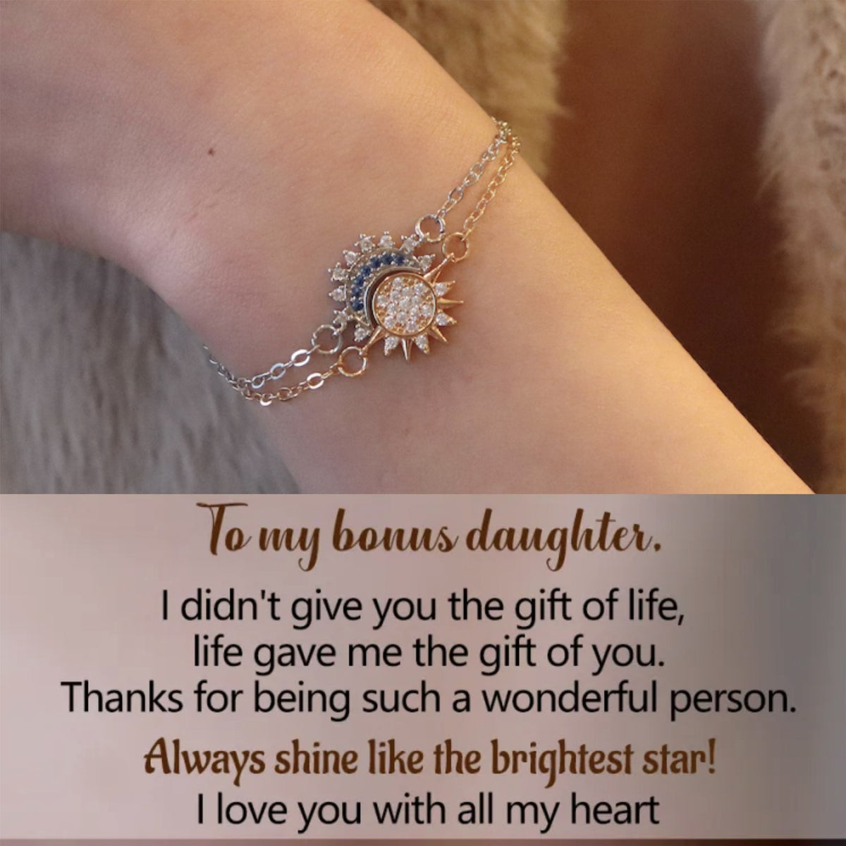 For Bonus Daughter - Hearts Are Linked Moon And Star Bracelet