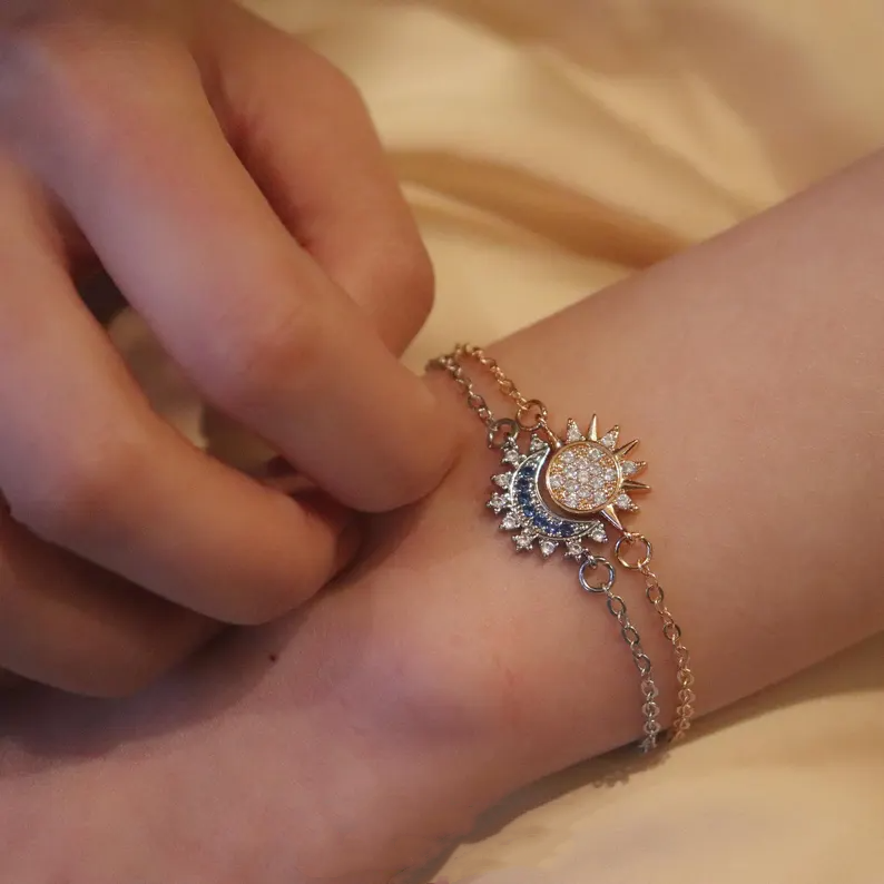 For Bonus Daughter - Hearts Are Linked Moon And Star Bracelet