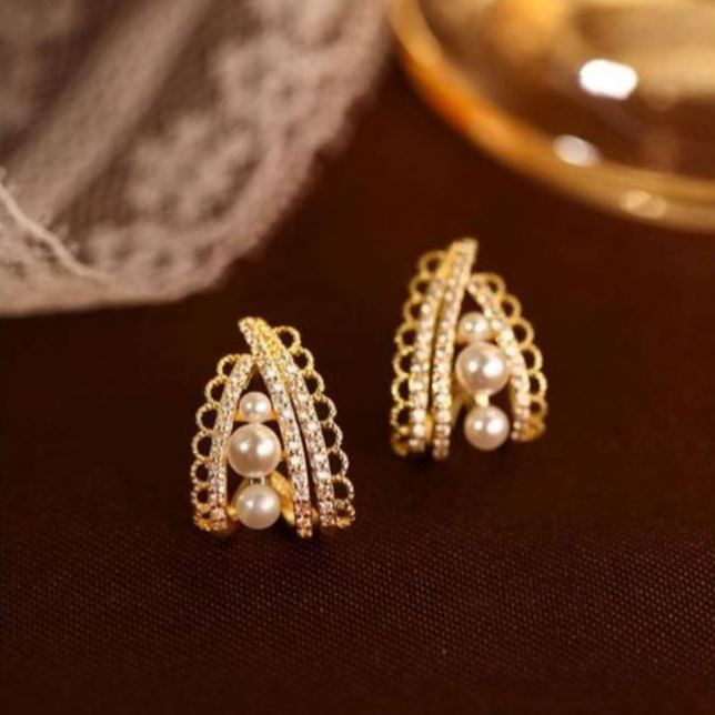 Vintage Pearl Zircon Lace Earrings